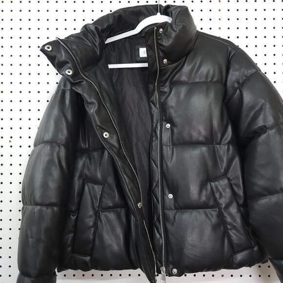 Calvin Klein Faux Leather Puffer Jacket with Sorona Insulation, Size L - Picture 1 of 9